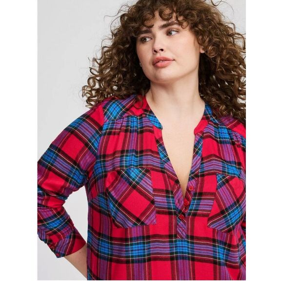 Torrid Harper Softest Flannel Tunic Pullover 3x Ana Plaid Virtual Pink - Picture 1 of 6